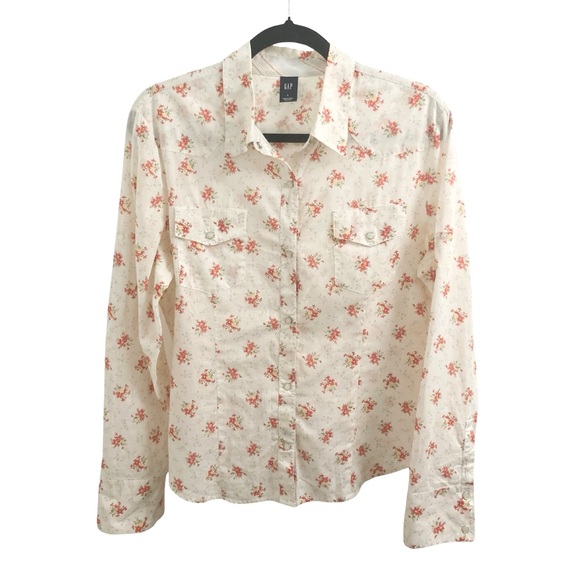 GAP Tops - GAP Floral Collared Button Down Blouse Size L